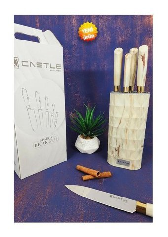Castle Kitchen Nergis Serisi Çelik Standlı 6 Parça Mutfak Bıçağı Seti