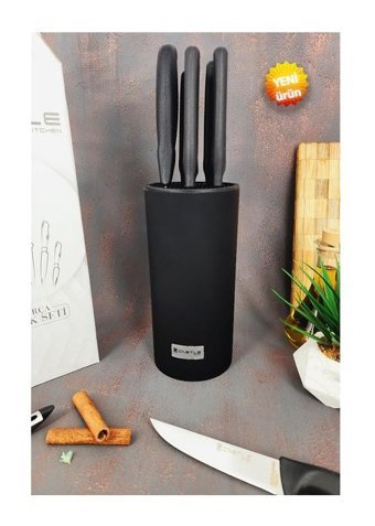Castle Kitchen Black Serisi Paslanmaz Çelik Standlı 6 Parça Mutfak Bıçağı Seti