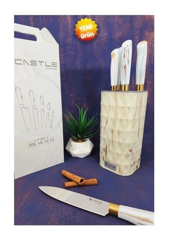 Castle Kitchen Papatya Serisi Çelik Standlı 6 Parça Mutfak Bıçağı Seti