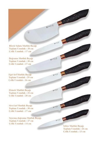 Castle Kitchen Black Copper Seri Paslanmaz Çelik 7 Parça Şef Bıçağı Seti