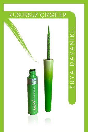 Mov Suya Dayanıklı Parlak Neon Yeşil Kalıcı İnce Uçlu Fırça Likit Eyeliner