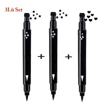 Cosmetichane 3'lü Çift Taraflı Suya Dayanıklı Mat Pastel Siyah Kalıcı Keçe Uçlu Kalem Eyeliner
