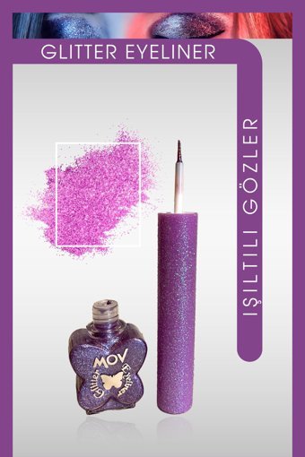 Mov Glitter Mor İnce Uçlu Fırça Likit Eyeliner