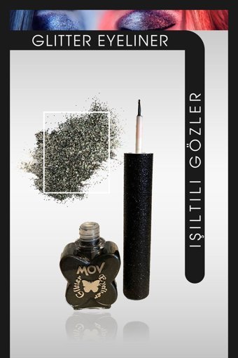 Mov Glitter Siyah İnce Uçlu Fırça Likit Eyeliner