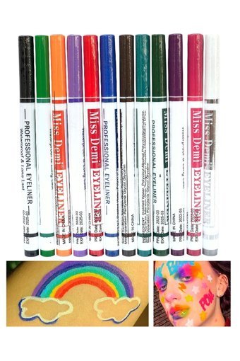 Roesıa Rose Cosmetics 12'li Suya Dayanıklı Mat Pastel Çok Renkli Kalıcı Likit Eyeliner