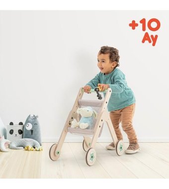Mamatoyz 4 Tekerlekli 2 Kademeli İlk Adım Yürüteç Ahşap