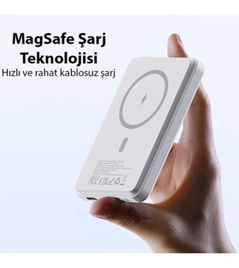 Coofbe Super Şarj Magnetic Magsafe 5000 mAh Mıknatıslı Mini USB Powerbank Beyaz