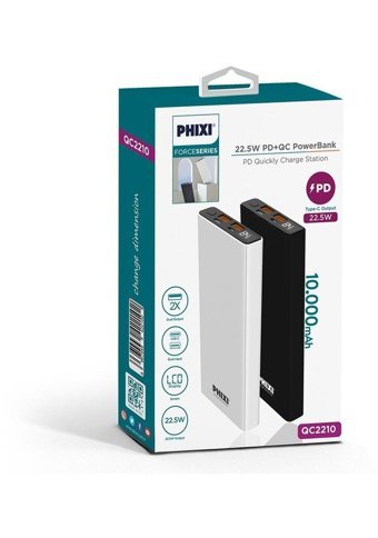 Phixi Force Qc2210 10000 mAh Hızlı Şarj Micro Type C - USB Powerbank Siyah