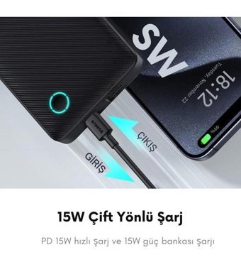 Baseus Ppap10A 10000 mAh Hızlı Şarj Micro Type C - USB Powerbank Siyah