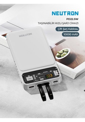 Neutron Ntl-Pb-12F2 10000 mAh Hızlı Şarj Lightning - Type C Powerbank Beyaz