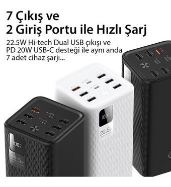 Peeq J13 50000 mAh Hızlı Şarj Micro Type C - USB Powerbank Beyaz