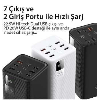Peeq J13 50000 mAh Hızlı Şarj Micro Type C - USB Powerbank Beyaz - Siyah