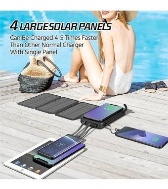 Ateştech 20000 mAh Güneş Enerjili Hızlı Şarj Micro USB Powerbank Siyah