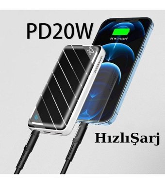 Peeq 20000 mAh Hızlı Şarj Type C - USB Powerbank Beyaz - Siyah