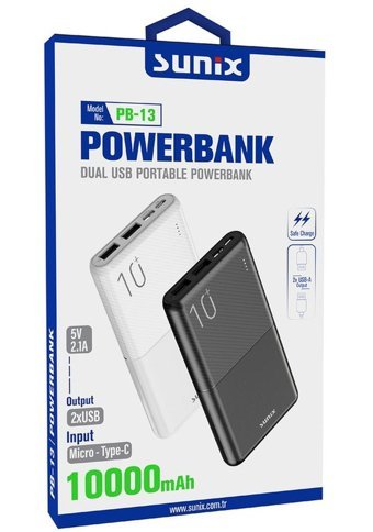 Sunix Pb-13 25600 mAh Hızlı Şarj Micro Lightning - Type C - USB Powerbank Siyah