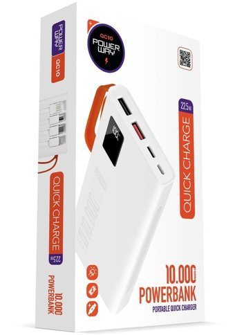 Powerway Qc10 10000 mAh Hızlı Şarj Mini USB Powerbank Beyaz