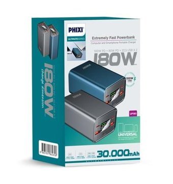 Phixi Ultimate Up180 30000 mAh Hızlı Şarj Type C Powerbank Gri
