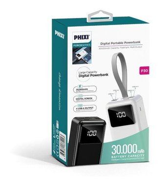 Phixi Force P30 30000 mAh Hızlı Şarj Mini USB Powerbank Siyah
