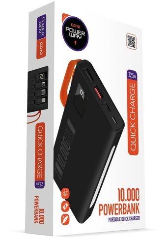Powerway Qc10 10000 mAh Hızlı Şarj Mini USB Powerbank Siyah