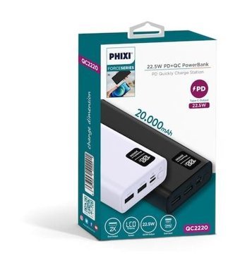 Phixi Force Qc2220 20000 mAh Hızlı Şarj Micro Type C - USB Powerbank Beyaz
