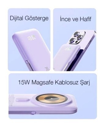 Ally Q15 10000 mAh Hızlı Şarj Mıknatıslı Type C Powerbank Mor