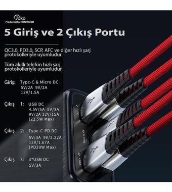Peeq A26Q 30000 mAh Hızlı Şarj Micro Type C - USB Powerbank Siyah