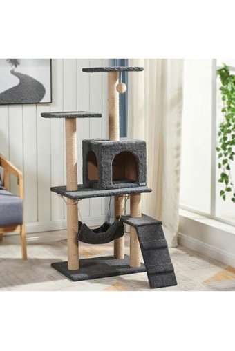 Nursoft Oturaklı Oyuncaklı Merdivenli Katlı 125 cm Kedi Tırmalama Evi