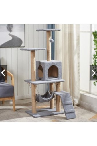 Nursoft Oturaklı Oyuncaklı Merdivenli Katlı 125 cm Kedi Tırmalama Evi