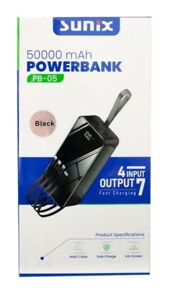 Sunix Pb-05 50000 mAh Hızlı Şarj Micro Lightning - Type C - USB Powerbank Siyah