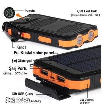 Livx Agile 10000 mAh Güneş Enerjili Micro USB Powerbank Turuncu