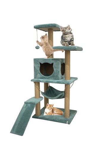 Nursoft Oturaklı Oyuncaklı Merdivenli Katlı 124 cm Kedi Tırmalama Evi
