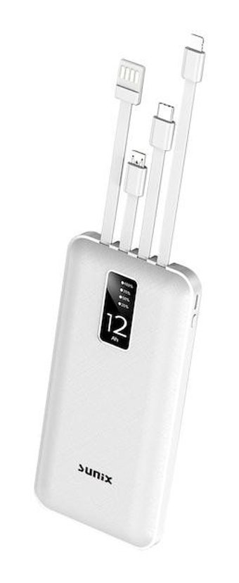 Sunix Pb-08 12000 mAh Hızlı Şarj Micro Lightning - Type C - USB Powerbank Beyaz