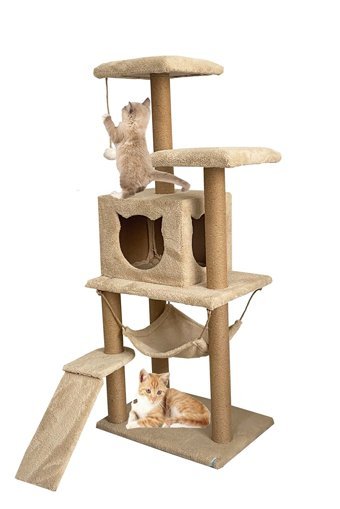 Nursoft Oturaklı Oyuncaklı Merdivenli Katlı 124 cm Kedi Tırmalama Evi
