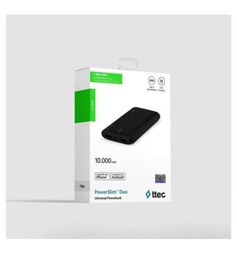 Ttec Powerslim Duo 10000 mAh Hızlı Şarj Micro Lightning - Type C - USB Powerbank Siyah