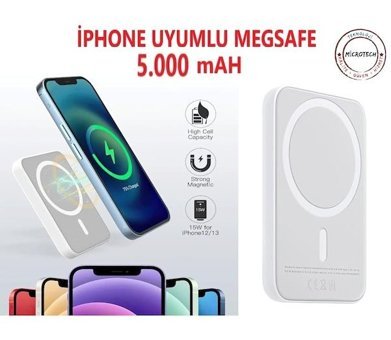 T-Max 5000 mAh Hızlı Şarj Mıknatıslı Type C Powerbank Beyaz