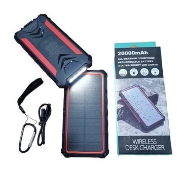Ultratekno 20000 mAh Güneş Enerjili Hızlı Şarj Mıknatıslı Powerbank Kırmızı - Siyah