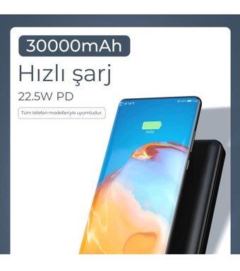 Deji 30000 mAh Hızlı Şarj Micro Type C - USB Powerbank Beyaz