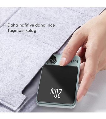Earldom Pd23 5000 mAh Hızlı Şarj Mıknatıslı Type C Kablosuz Powerbank Yeşil