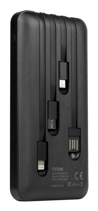 Powerway Tx108 10000 mAh Hızlı Şarj Micro USB - Lighthing - Type C Powerbank Siyah
