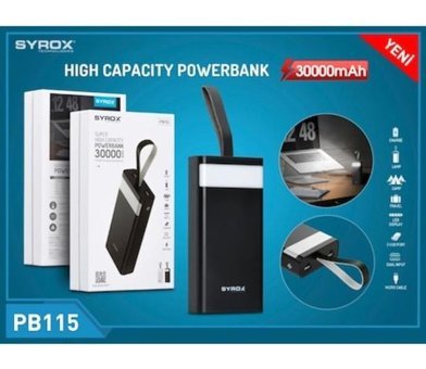 Syrox Pb115 30000 mAh Hızlı Şarj Micro Type C - USB Powerbank Beyaz