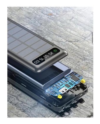 Senalstore 20000 mAh Güneş Enerjili Hızlı Şarj Işıklı Micro Lightning - Type C - USB Powerbank Siyah