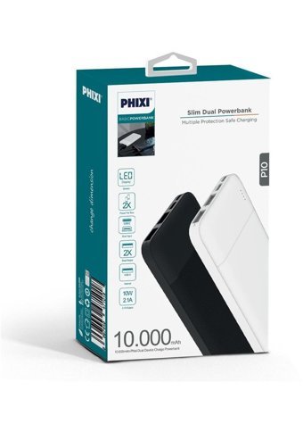 Phixi Basic P10 10000 mAh Micro Type C - USB Powerbank Beyaz
