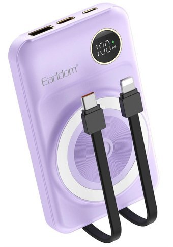 Peeq Pd28 10000 mAh Hızlı Şarj Dijital Göstergeli Micro Type C - USB Kablosuz Powerbank Mor