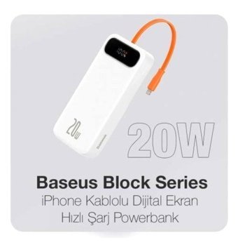 Baseus Lightning 10000 mAh Dijital Göstergeli Mini USB Powerbank Beyaz