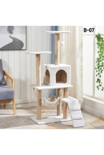 Nursoft B-07 Oturaklı Oyuncaklı Merdivenli 125 cm Kedi Tırmanma Ev