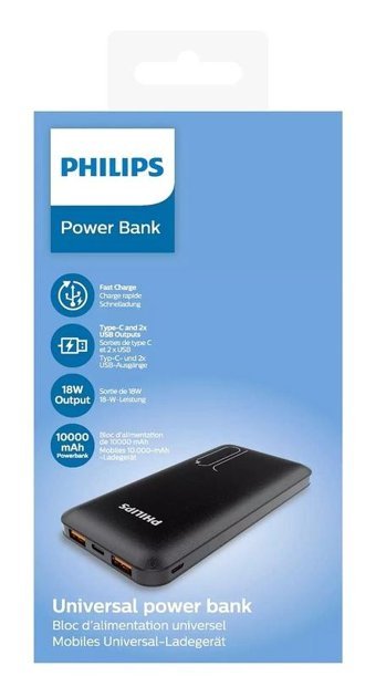 Philips Dlp6812Cb 10000 mAh Hızlı Şarj Type C - USB Powerbank Siyah