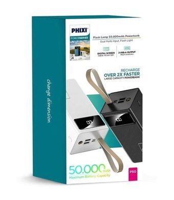 Phixi Force P50 50000 mAh Hızlı Şarj Mini USB Powerbank Siyah