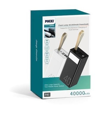Phixi Force P40 40000 Mah Hızlı Şarj Mini USB Powerbank Siyah