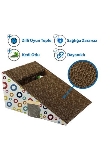 Herniks Oyuncaklı Kedi Otlu 27.5 cm Kedi Tırmalama Rampası