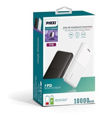 Phixi Force P18 10000 mAh Hızlı Şarj Micro Type C - USB Powerbank Siyah